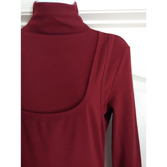 Commense 2 in 1 Mock Neck Jersey Top Monochrome Burgundy L Modest - Picture 5 of 13